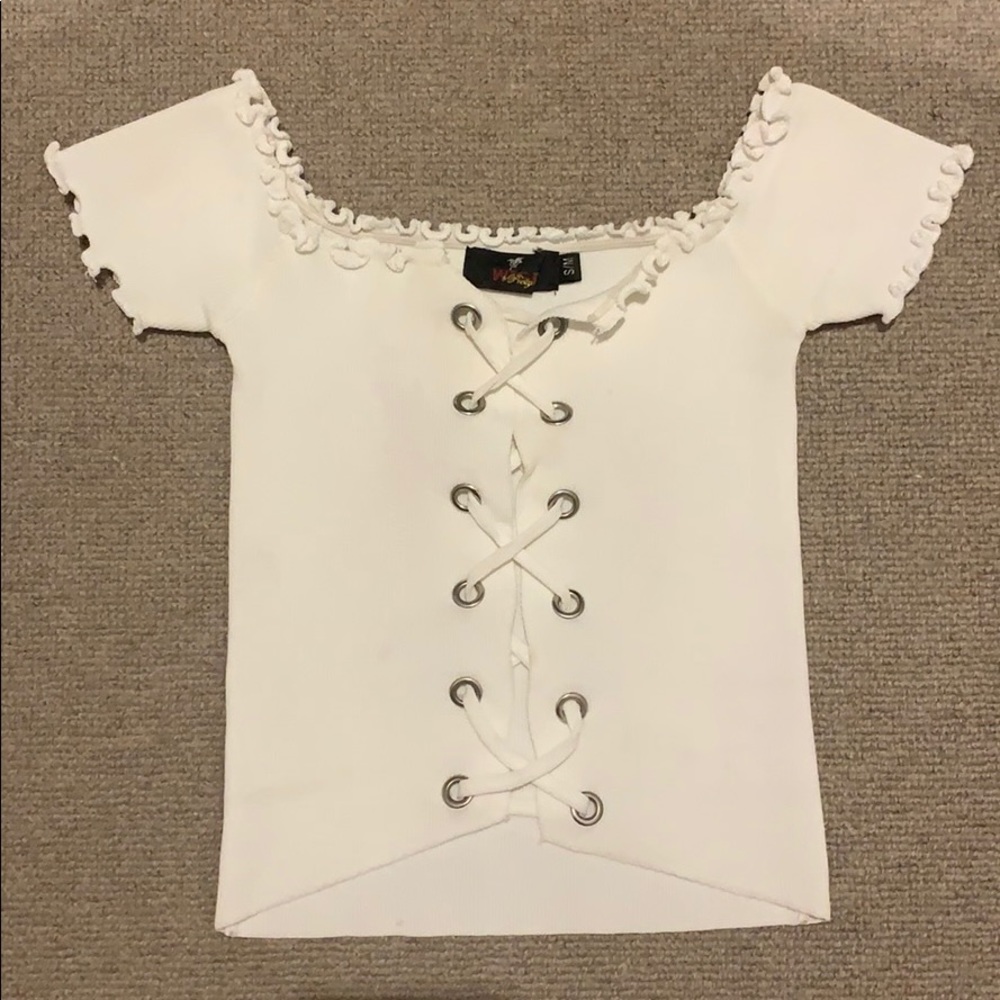 White Lace-Up Crop Top